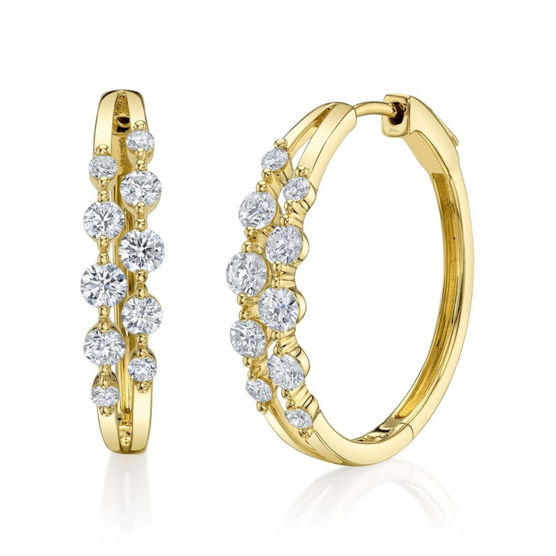 14K Yellow Gold Double Row Hoop Diamond Earrings