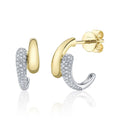 Two Tone 14K Yellow & White Gold Bypass Diamond Hoop Earrings