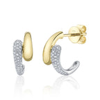 Two Tone 14K Yellow & White Gold Bypass Diamond Hoop Earrings