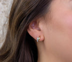 Two Tone 14K Yellow & White Gold Bypass Diamond Hoop Earrings