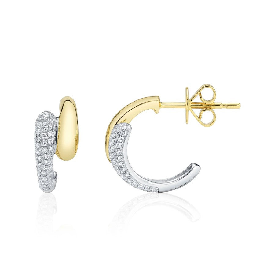 Two Tone 14K Yellow & White Gold Bypass Diamond Hoop Earrings