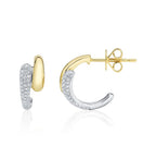 Two Tone 14K Yellow & White Gold Bypass Diamond Hoop Earrings