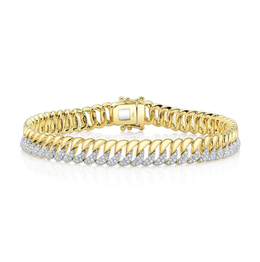 14K Yellow Gold Half Diamond & Curb Link Bracelet