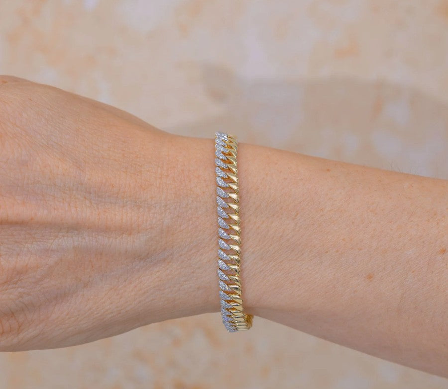 14K Yellow Gold Half Diamond & Curb Link Bracelet