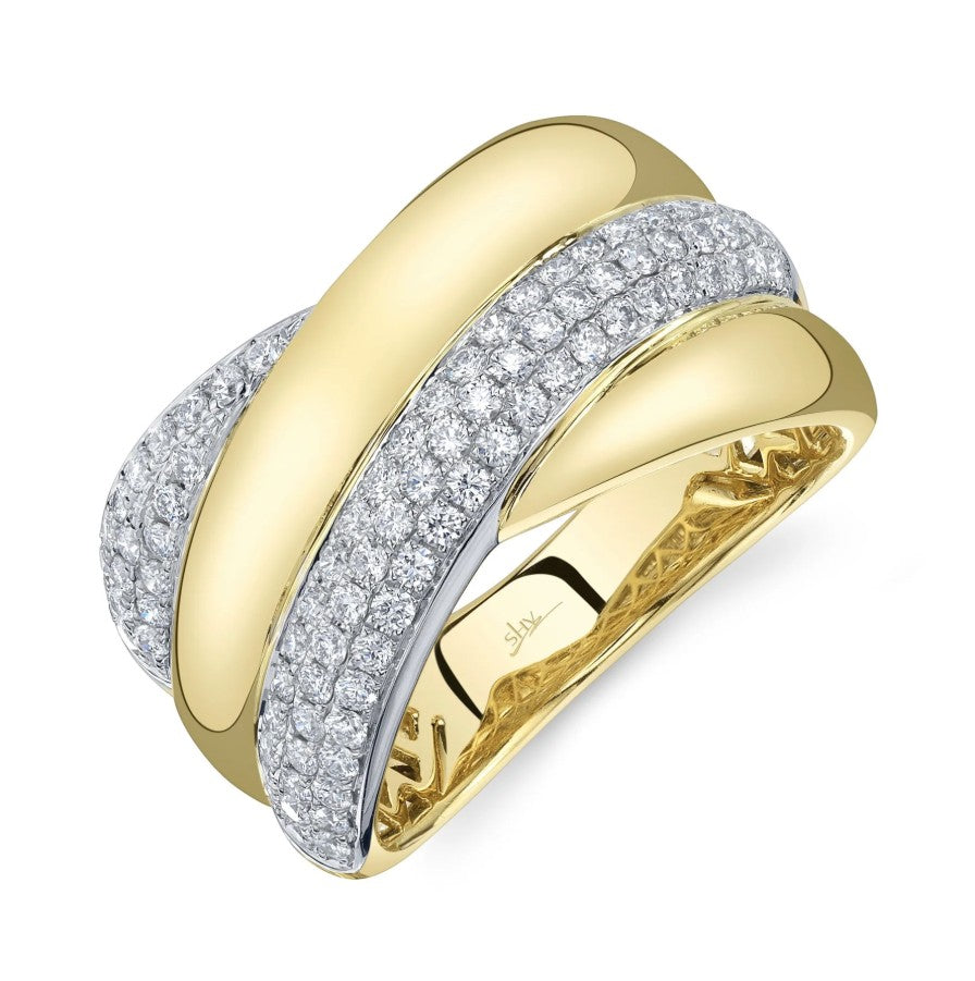 Two-Tone 14K Yellow & White Gold Cross Over Diamond Ring