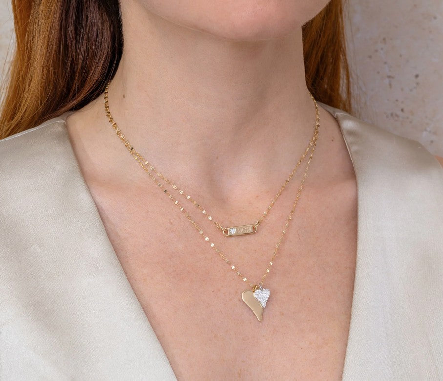 14K Yellow Gold Bar " MOM " Diamond Necklace