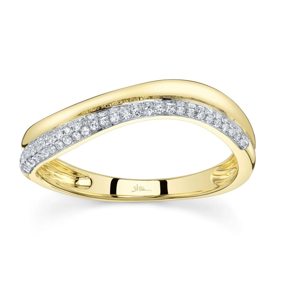 14K Yellow Gold Pave Diamond Curved Fashion Ring