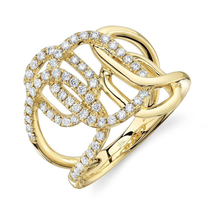 14K Yellow Gold Geometric Diamond Fashion Ring