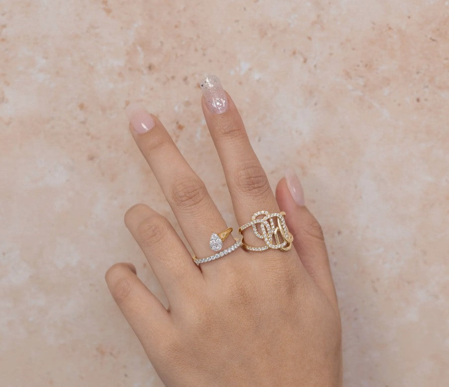 14K Yellow Gold Geometric Diamond Fashion Ring
