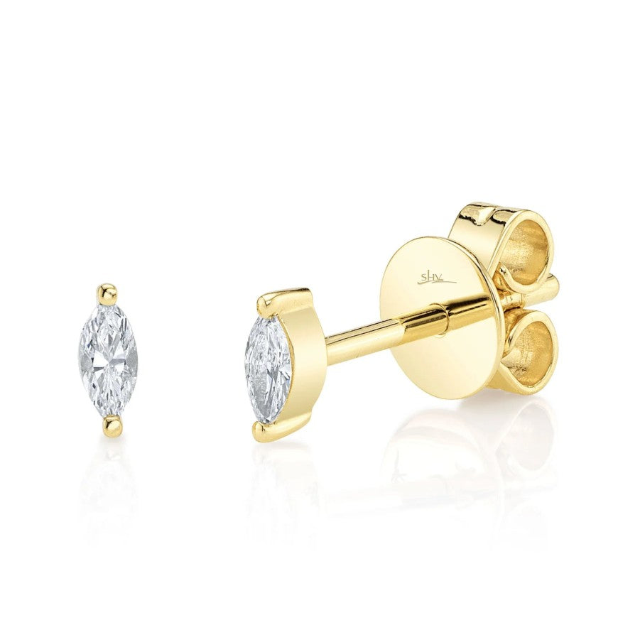 14K Yellow Gold Diamond Maquise Stud Earrings