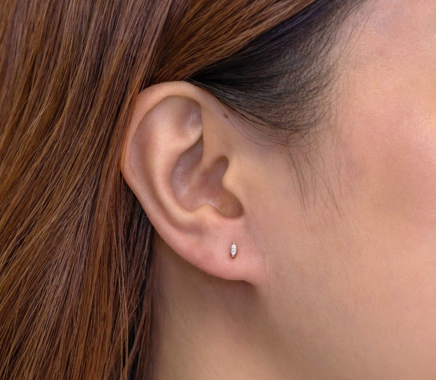 14K Yellow Gold Diamond Maquise Stud Earrings