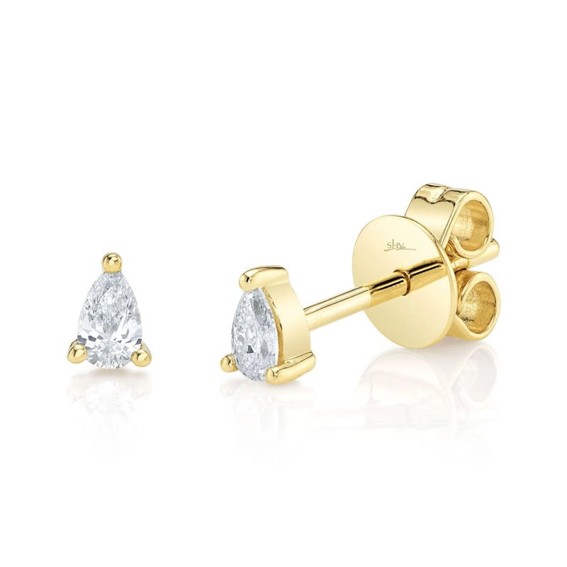 14K Yellow Gold Diamond Pear Stud Earrings