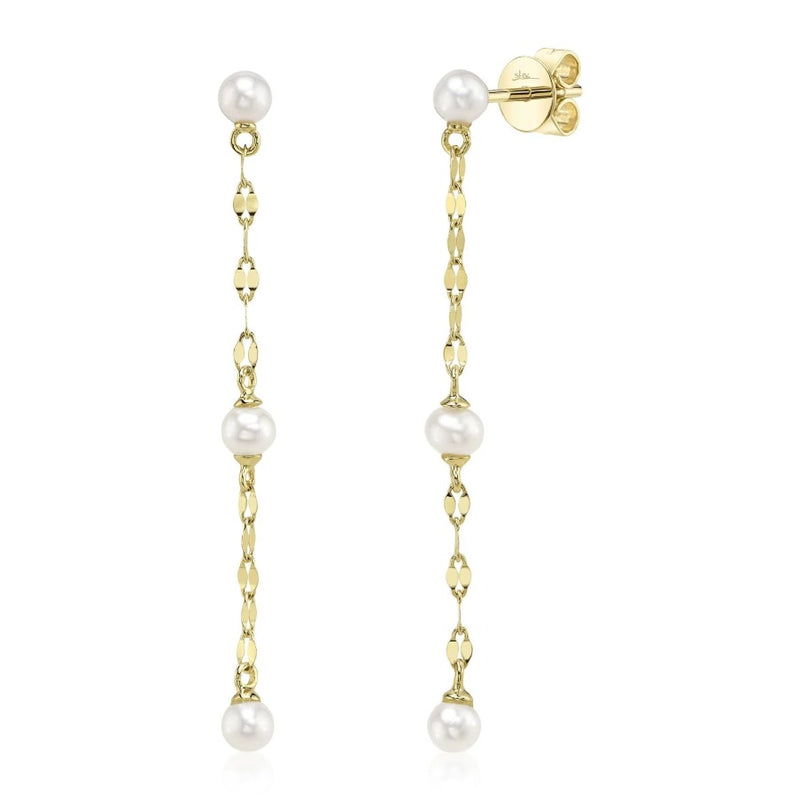 14K Gold Pearl Dangle Earrings