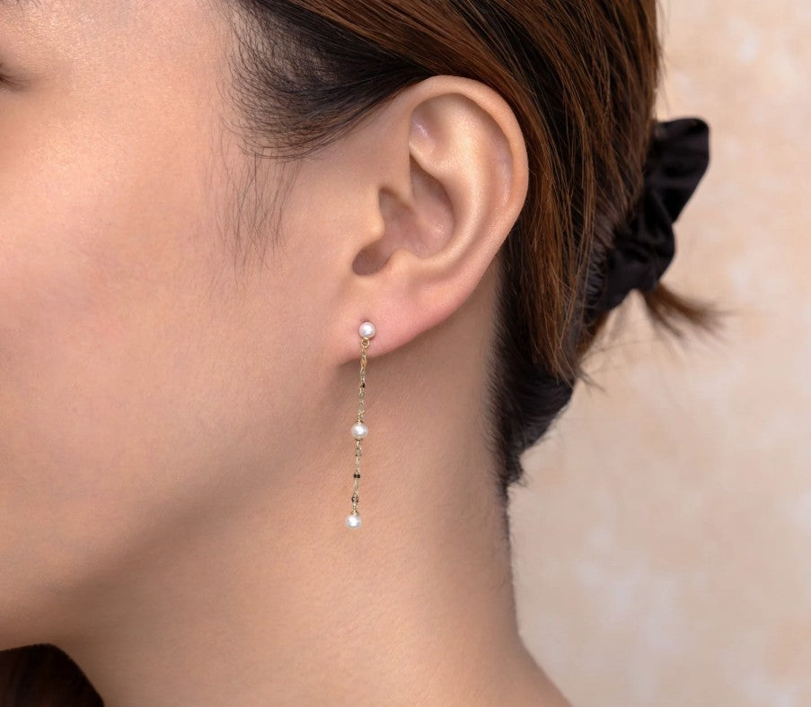 14K Gold Pearl Dangle Earrings