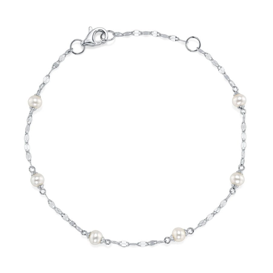 14K White Gold Pearl Station Bracelet
