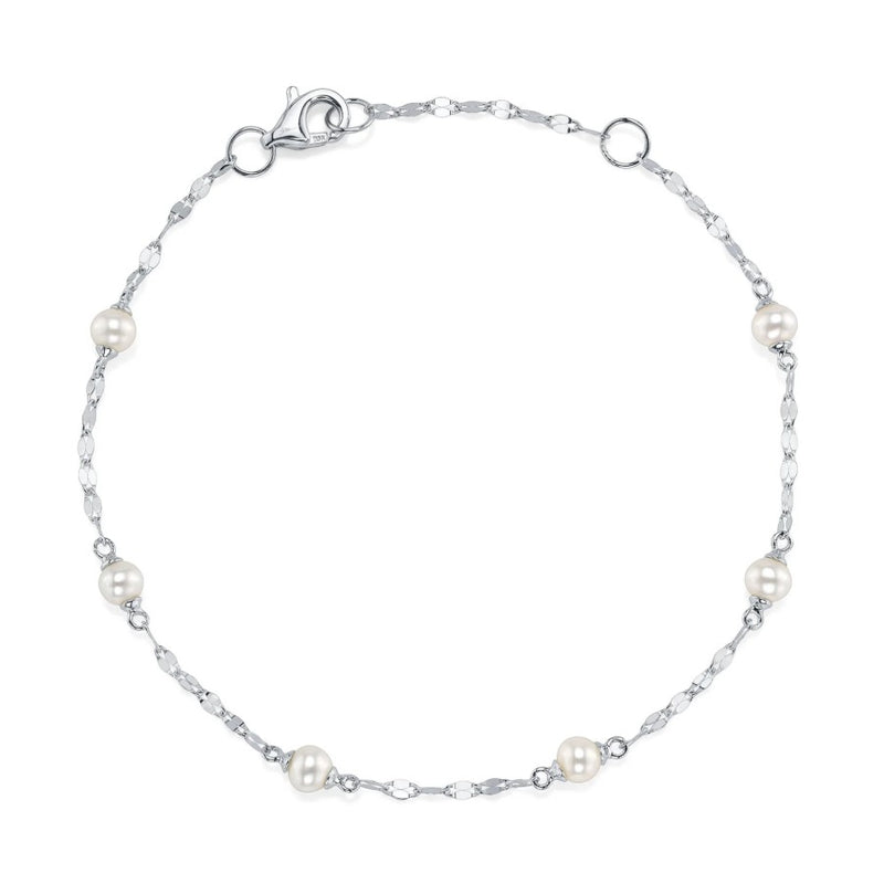 14K White Gold Pearl Station Bracelet
