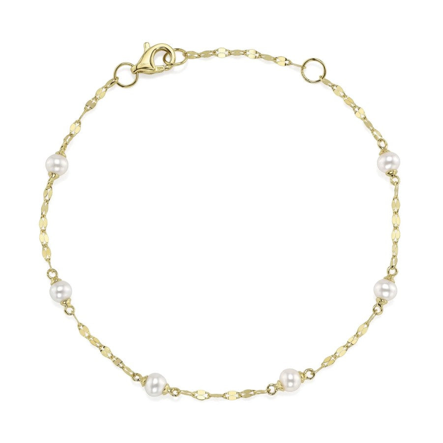 14K Yellow Gold Pearl Station Bracelet