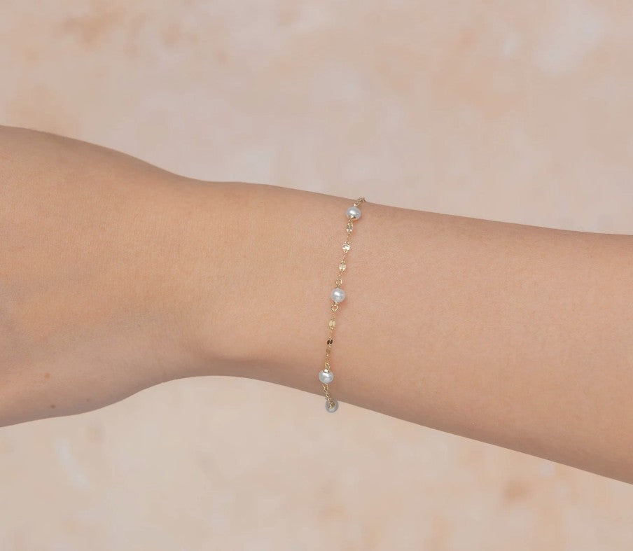 14K Yellow Gold Pearl Station Bracelet