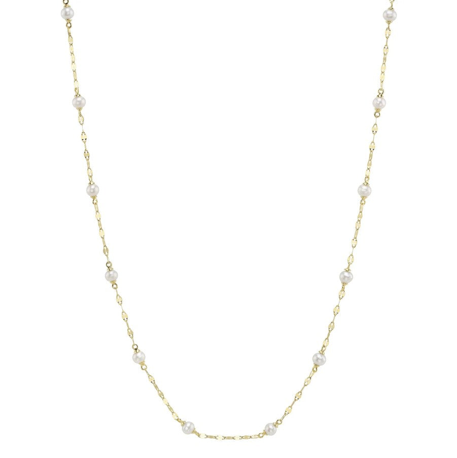 14K Gold Pearl Station Necklace