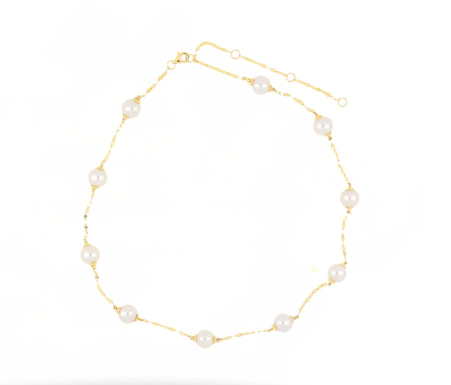 14K Yellow Gold Pearl Sparkle Chain Necklace