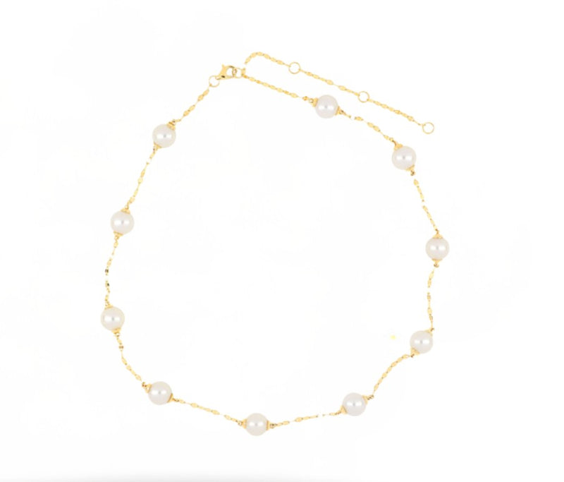 14K Yellow Gold Pearl Sparkle Chain Necklace