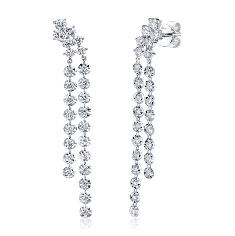 14K White Gold Diamond Dangle Drop Earrings