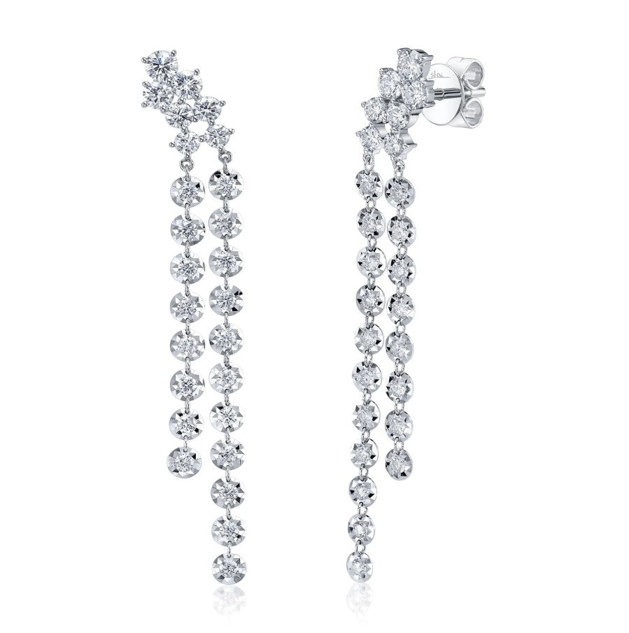 14K White Gold Diamond Dangle Drop Earrings