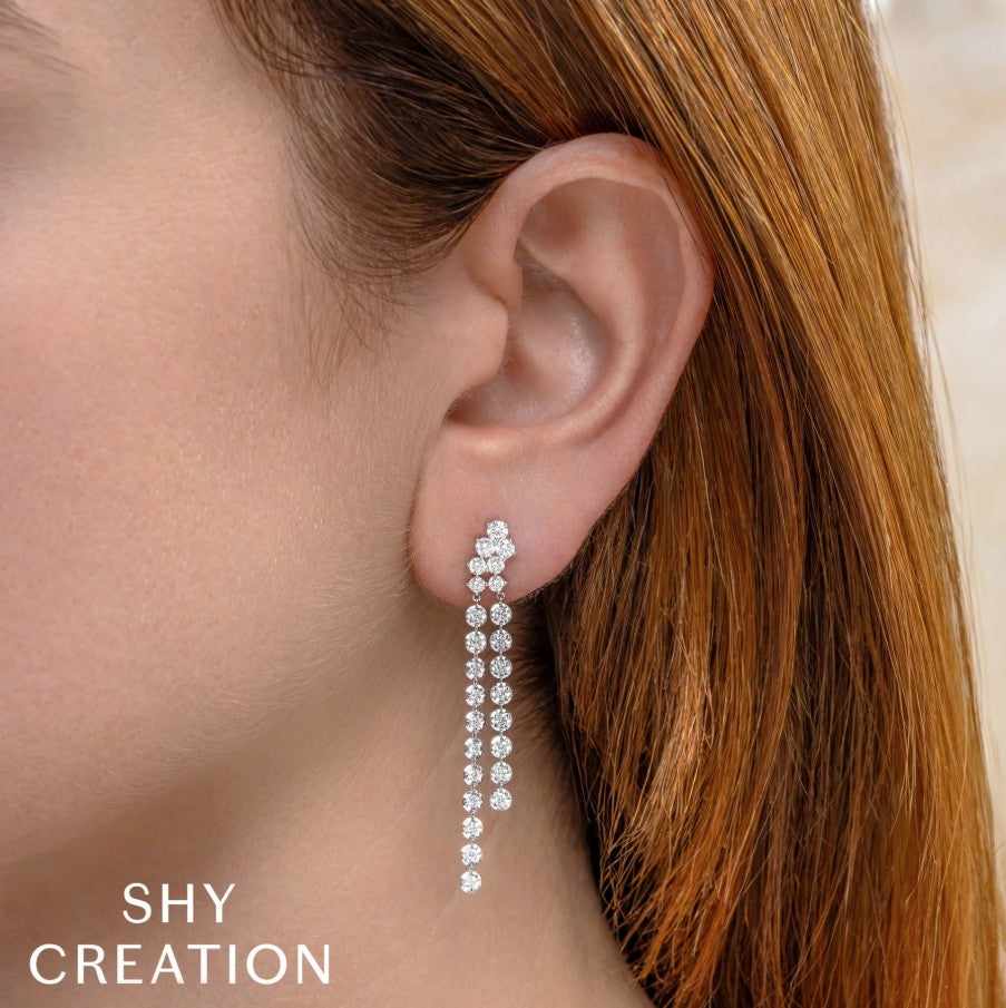 14K White Gold Diamond Dangle Drop Earrings