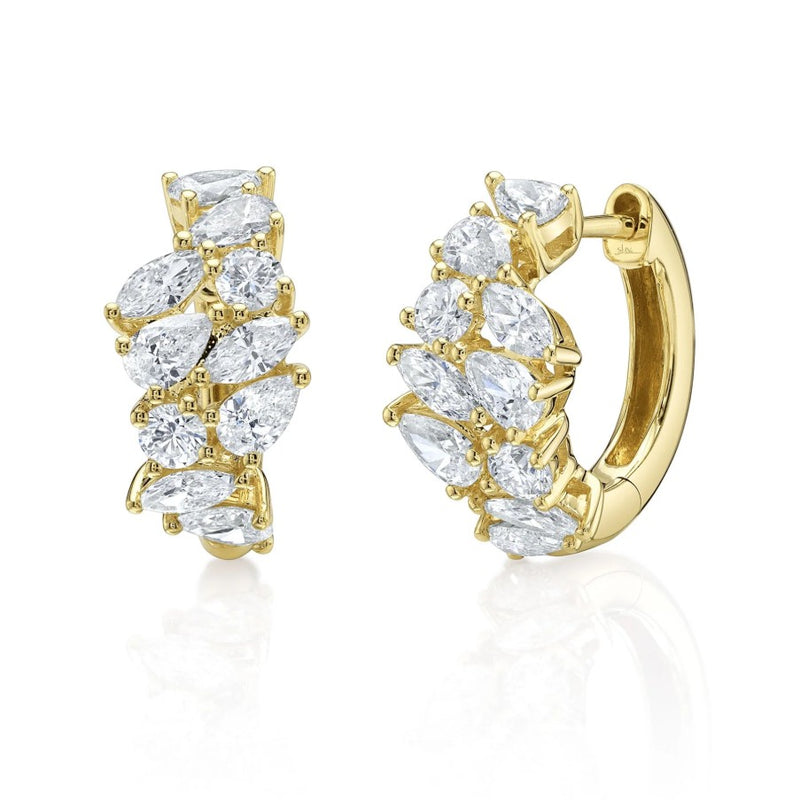 14K Yellow Gold Multi-Shape Diamond Hoop Earrings