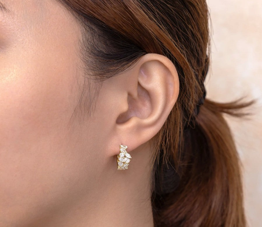 14K Yellow Gold Multi-Shape Diamond Hoop Earrings