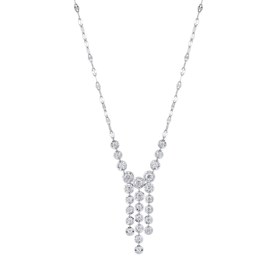 14K White Gold Cascading Diamond Drop Necklace