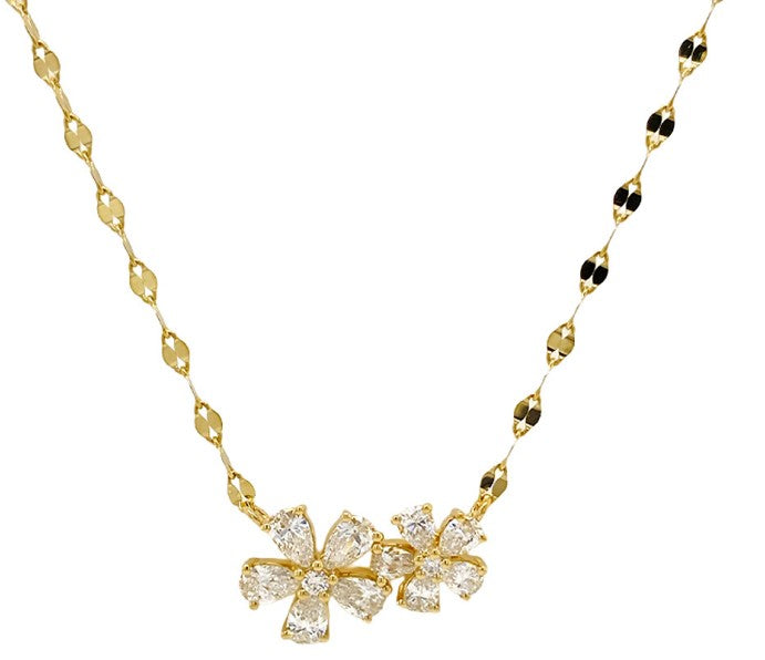 14K Yellow Gold Diamond Flower Necklace