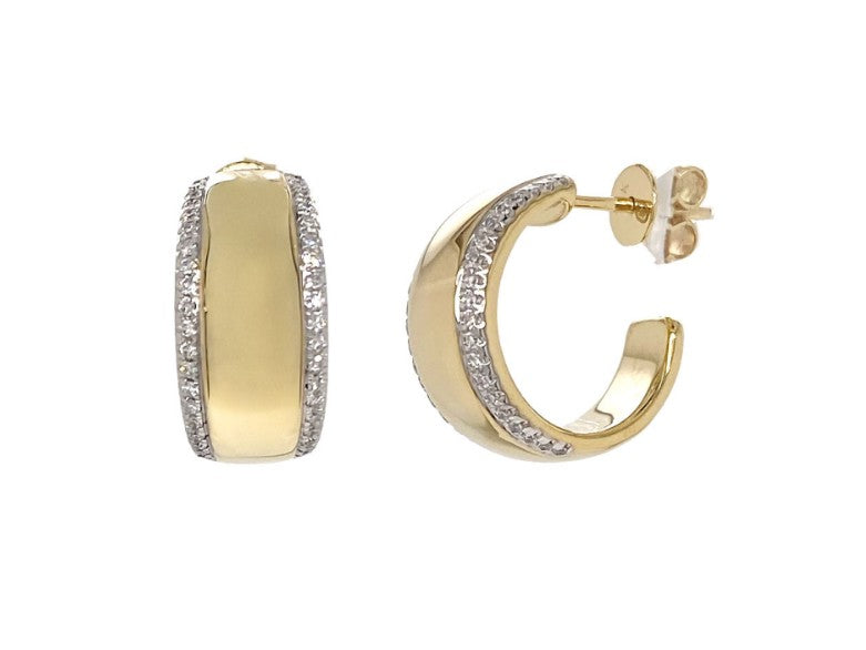 14K Yellow Gold Diamond J-Hoop Earrings