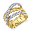 Two Tone 14K Yellow & White Gold Bridge Diamond Fashion Ring