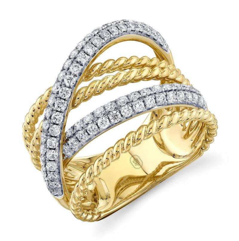 Two Tone 14K Yellow & White Gold Bridge Diamond Fashion Ring