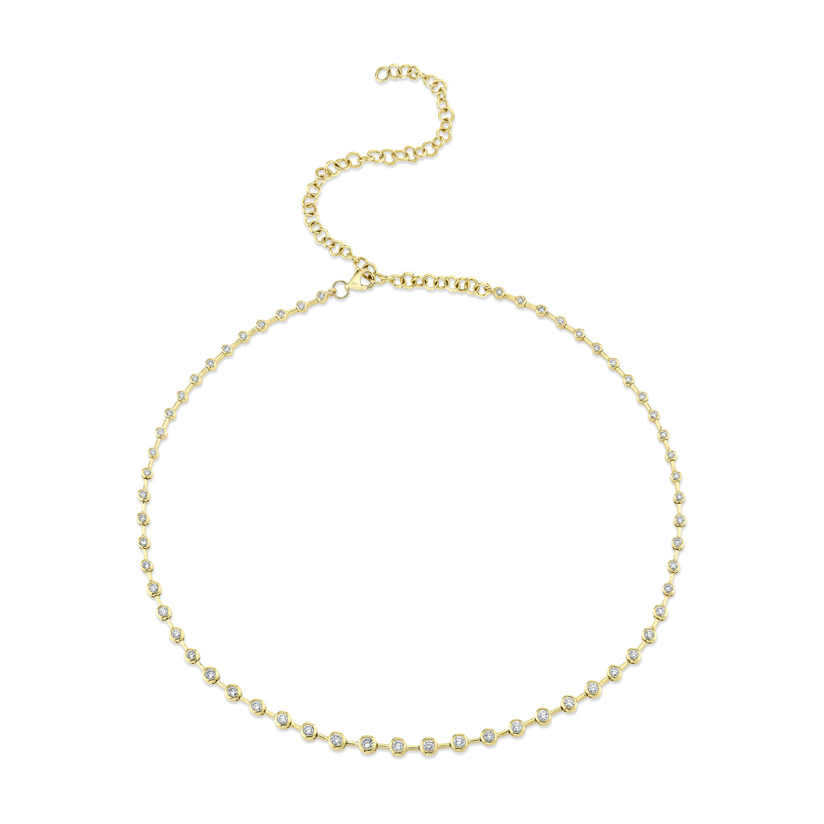 14K Yellow Gold Bezel Set Station Diamond Tennis Necklace