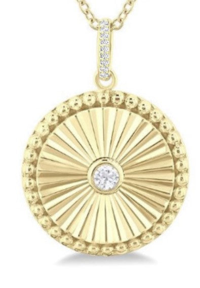 14K Yellow Gold Fluted Diamond Pendant