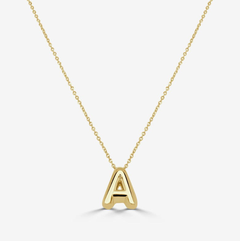 14K Yellow Gold Bubble Initial Necklace