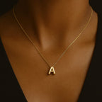 14K Yellow Gold Bubble Initial Necklace