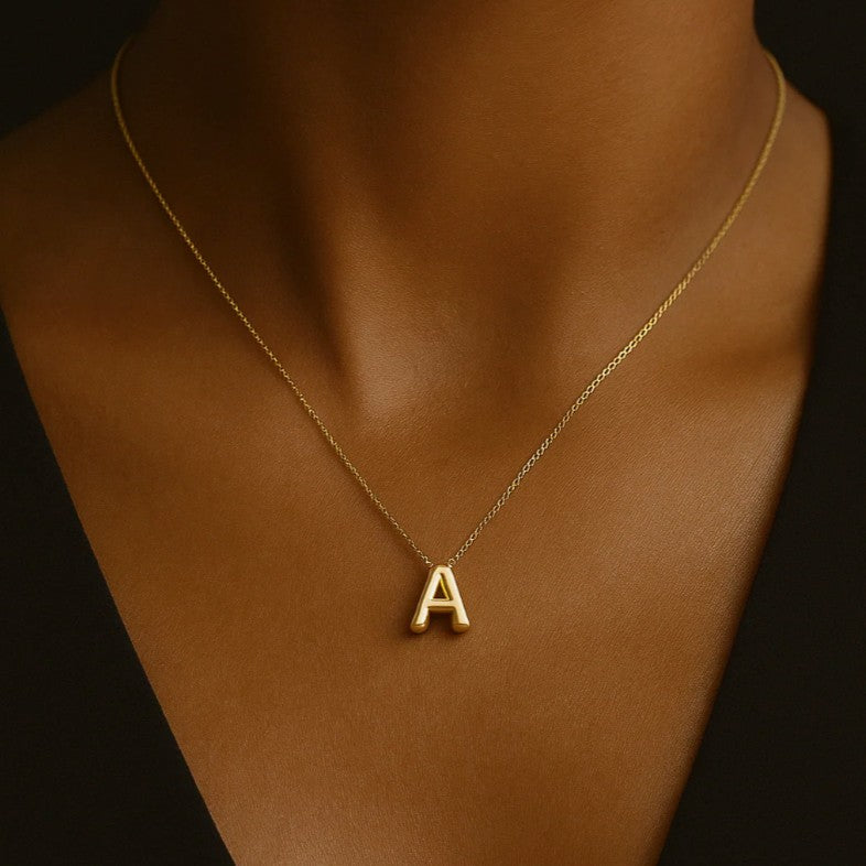 14K Yellow Gold Bubble Initial Necklace