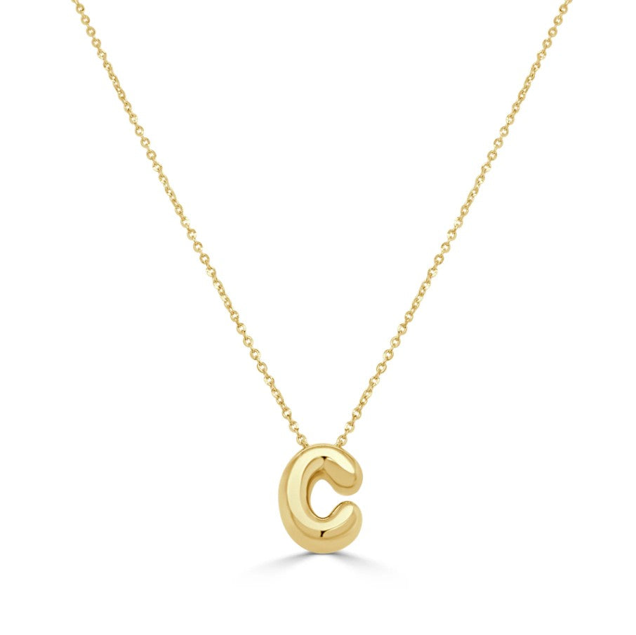 14K Yellow Gold Bubble Initial Necklace