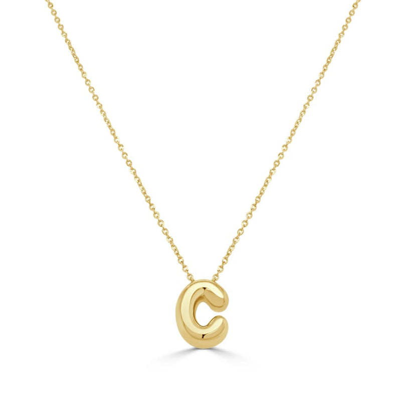 14K Yellow Gold Bubble Initial Necklace