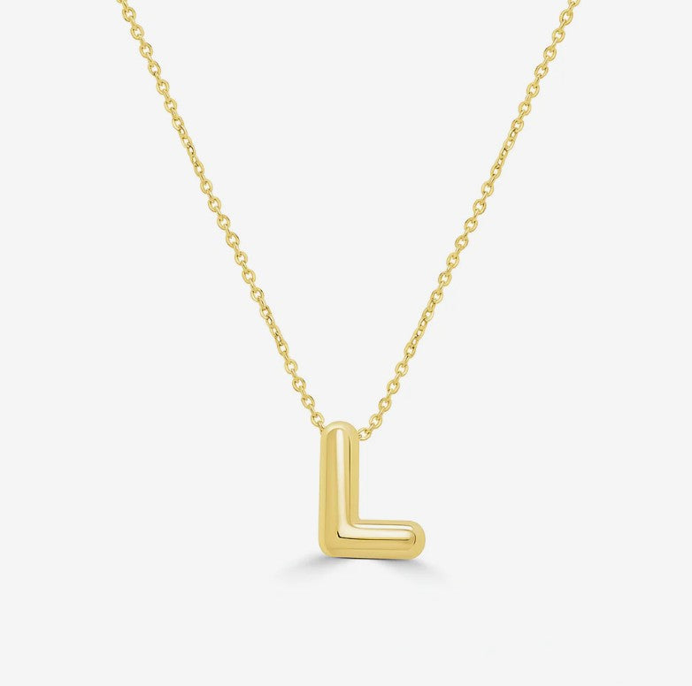 14K Yellow Gold Bubble Initial Necklace