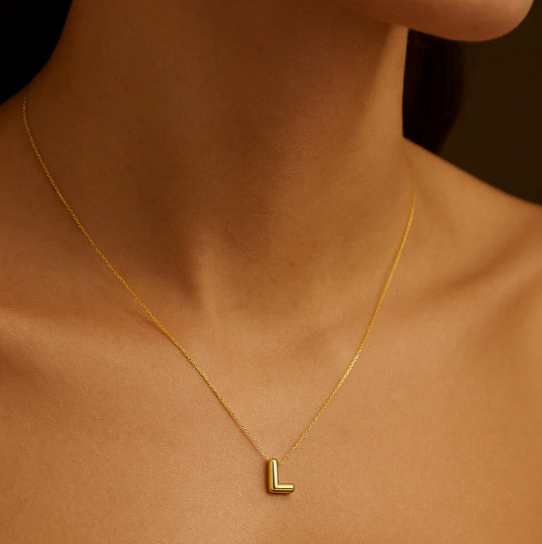 14K Yellow Gold Bubble Initial Necklace