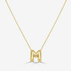 14K Yellow Gold Bubble Initial Necklace