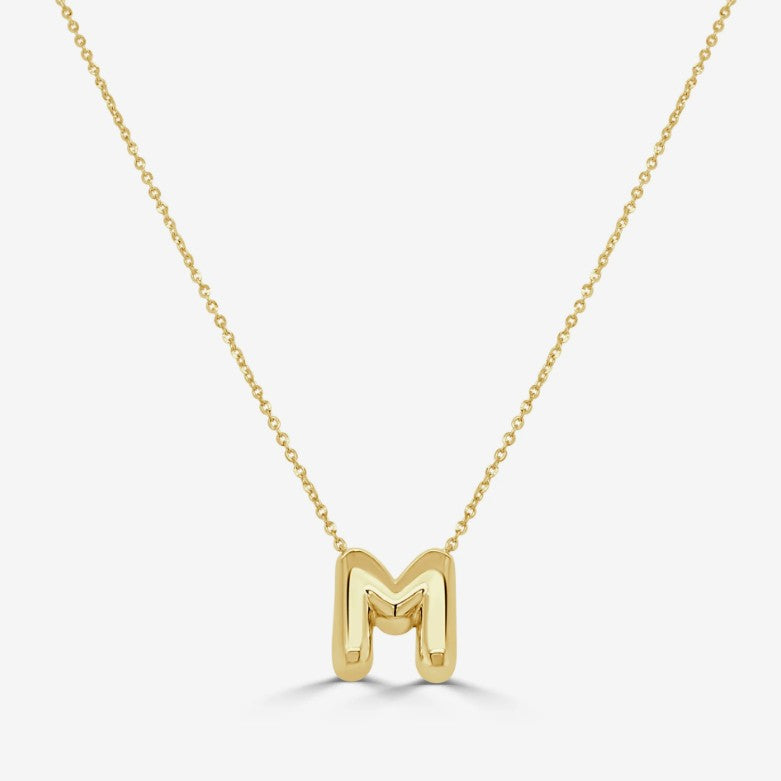 14K Yellow Gold Bubble Initial Necklace