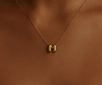 14K Yellow Gold Bubble Initial Necklace