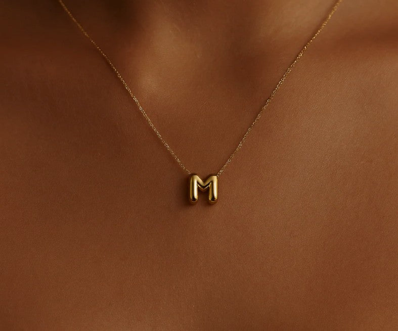 14K Yellow Gold Bubble Initial Necklace