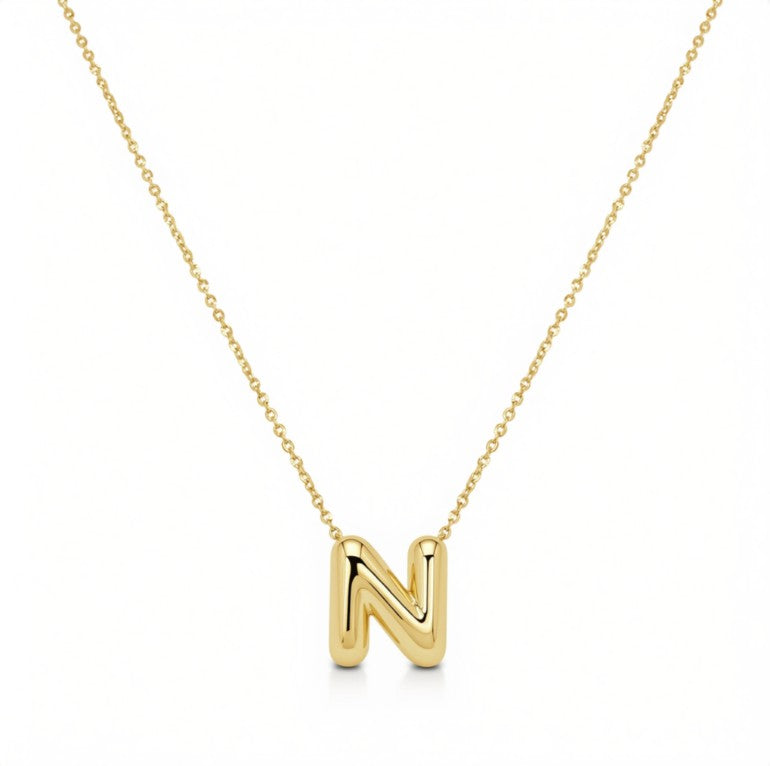 14K Yellow Gold Bubble Initial Necklace