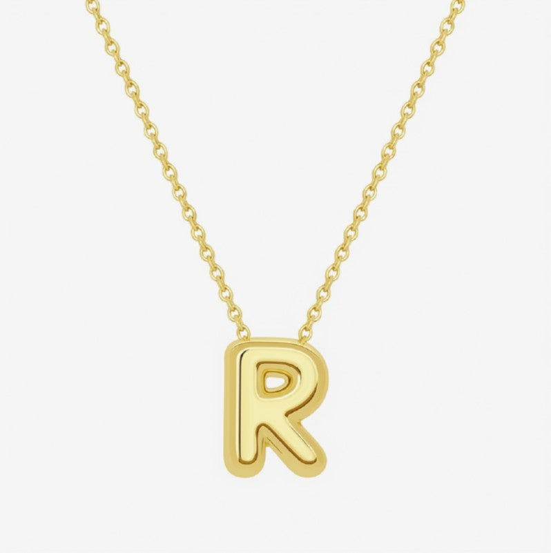 14K Yellow Gold Bubble Initial Necklace
